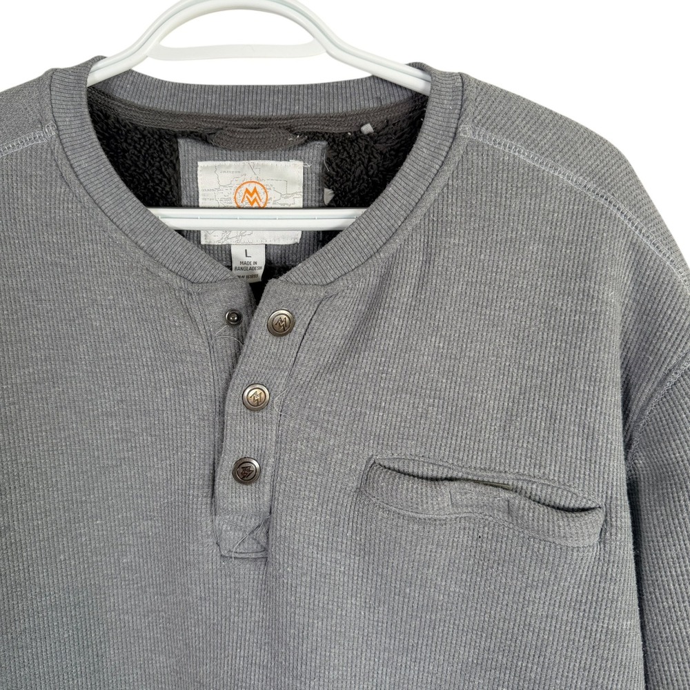 Cloudveil Sherpa Lined Henley Sweatshirt Mens L Gray Waffle‎ Knit Thermal read